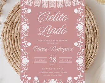 Cielito Lindo Baby Shower Invitation Girl Mexican Talavera Theme Baby Shower Canva Invite Papel Picado Baby Sprinkle Invite Editable Invite