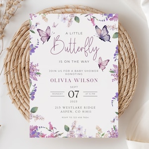Purple Butterfly Baby Shower Invitation Girl Purple Floral Baby Shower Invite Template Little Butterfly Baby Shower Printable Download Canva