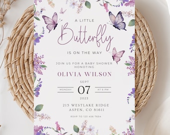 Purple Butterfly Baby Shower Invitation Girl Purple Floral Baby Shower Invite Template Little Butterfly Baby Shower Printable Download Canva