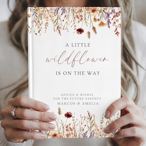 Wildflower Baby Shower Guest Book A Little Wildflower Is On The Way Baby Shower Decor Floral Autumn Baby Shower Gift Advice and Wishes Book
