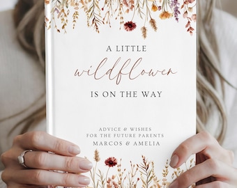 Wildflower Baby Shower Guest Book A Little Wildflower Is On The Way Baby Shower Decor Floral Autumn Baby Shower Gift Advice and Wishes Book