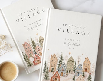 It Takes a Village Personalized Christmas Baby Shower Guest Book Custom Letters to Baby Memory Book Shower Santa Baby Advice for Mom Holiday