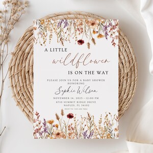 Editable Wildflower Baby Shower Invitation A Little Wildflower Is On The Way Invite Baby In Bloom Floral Autumn Baby Shower Digital Download