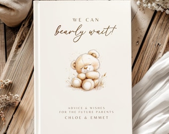We Can Bearly Wait Baby Shower Guest Book Personalized Teddy Bear Journal Boho Bear Baby Shower Decor Neutral Bear Wishes For Baby Notebook