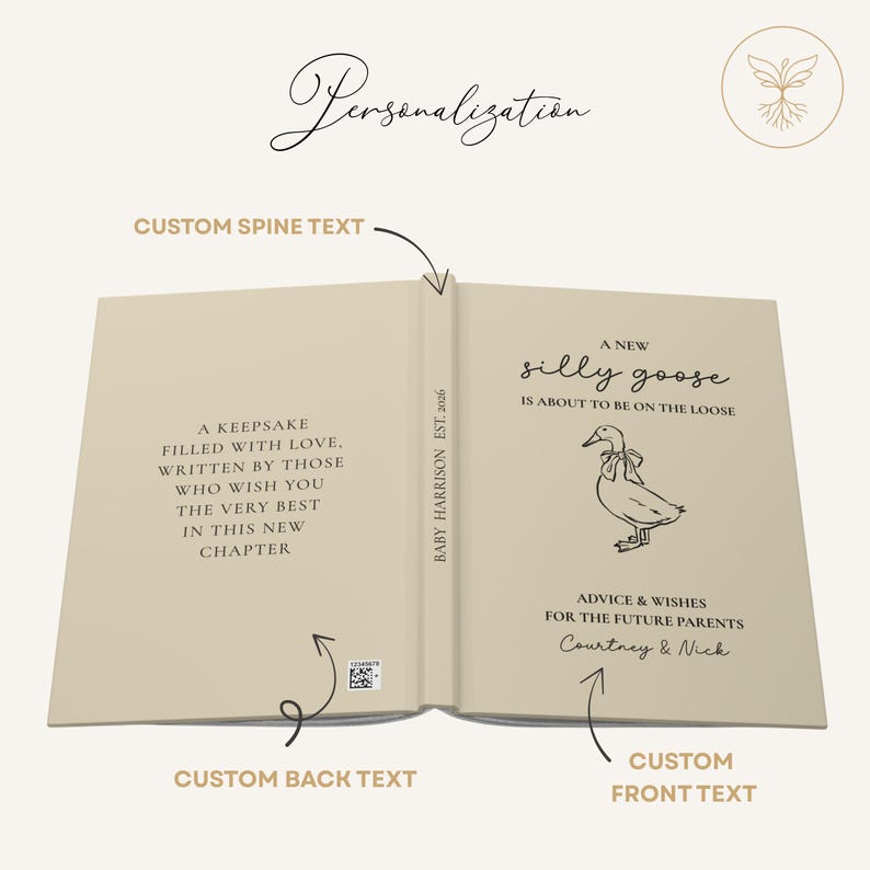 Silly Goose Baby Shower Guest Book Personalized Keepsake for New Parents Advice & Wishes Journal Silly Goose SignIn Book Gender Neutral Gift afbeelding 9