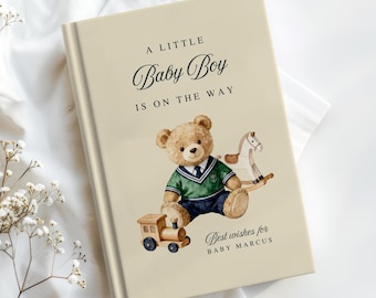 Preppy Vintage Teddy Bear Baby Shower Guest Book, Custom Name and Date,Baby Boy, Vintage Plaid Classic style Baby Shower, Equestrian Theme