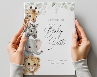 Safari Baby Shower Guest Book, Jungle Animals Letters to Baby, Wild One Decor