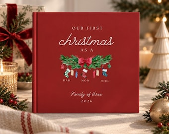 Custom Holiday Notebook Christmas Memory Baby Photo Book Gift, Christmas Album Personalized, Family Of Three Holiday Keepsake (Custom Name)