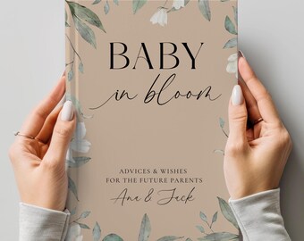 Baby in Bloom Baby Shower Guest Book, Editable Wildflower Baby Shower Journal, Floral Baby Shower Gift, Personalized Advice & Wishes Journal