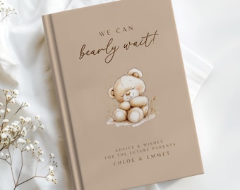 We Can Bearly Wait Baby Shower Guest Book Personalized Teddy Bear Journal Boho Bear Baby Shower Decor Neutral Bear Wishes For Baby Notebook