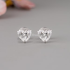 Diamant Ohrstecker | 2.11 CTW Herz Diamant Ohrring | Im Labor gewachsener Diamantohrring, IGI- oder SGL-zertifiziert | 14k Weissgold | Herz Form
