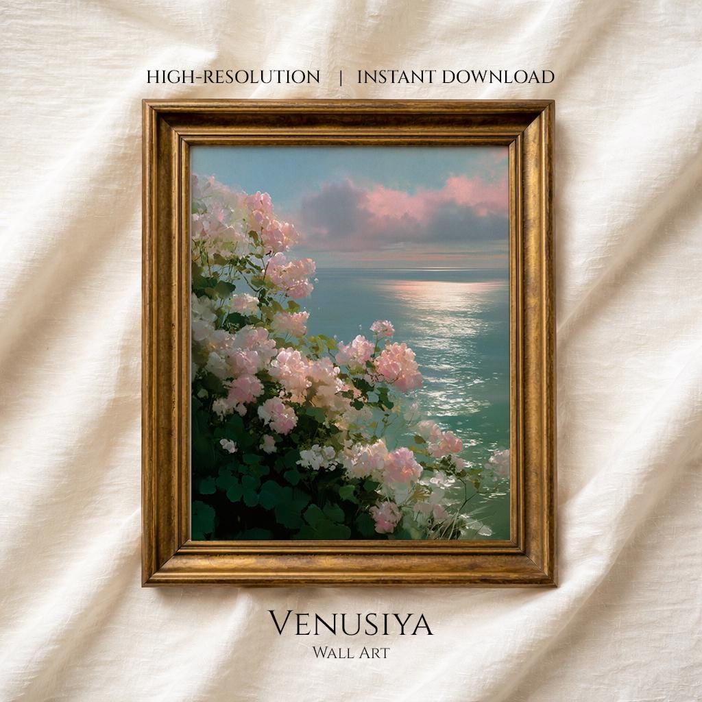 Printable Coastal Wildflower Landscape Painting