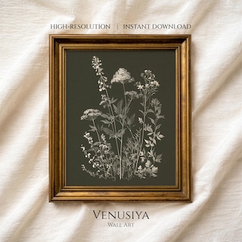 Olive Green Botanical Vintage Botanical Art, French Country Decor, Gallery Wall Artwork