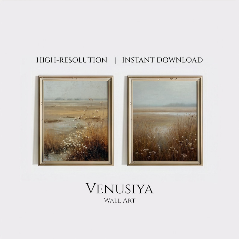 Vintage Summer Field Landscape Painting Set: Vintage Heritage Gallery Wall Art — image 1