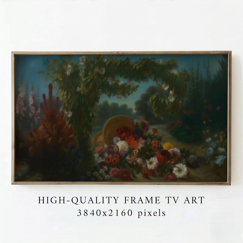 Basket of Flowers Frame TV Art, Vintage Art, Heritage Artwork — image 1