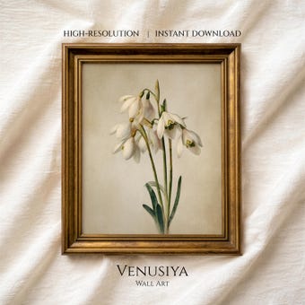 January Birth Flower: Snowdrop Vintage Botanical Painting