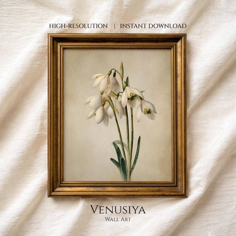 January Birth Flower: Snowdrop Vintage Botanical Painting — image 1