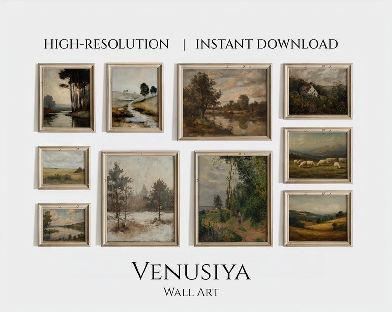 French Country Landscape Painting Set: Vintage Heritage Gallery Wall Art — image 1