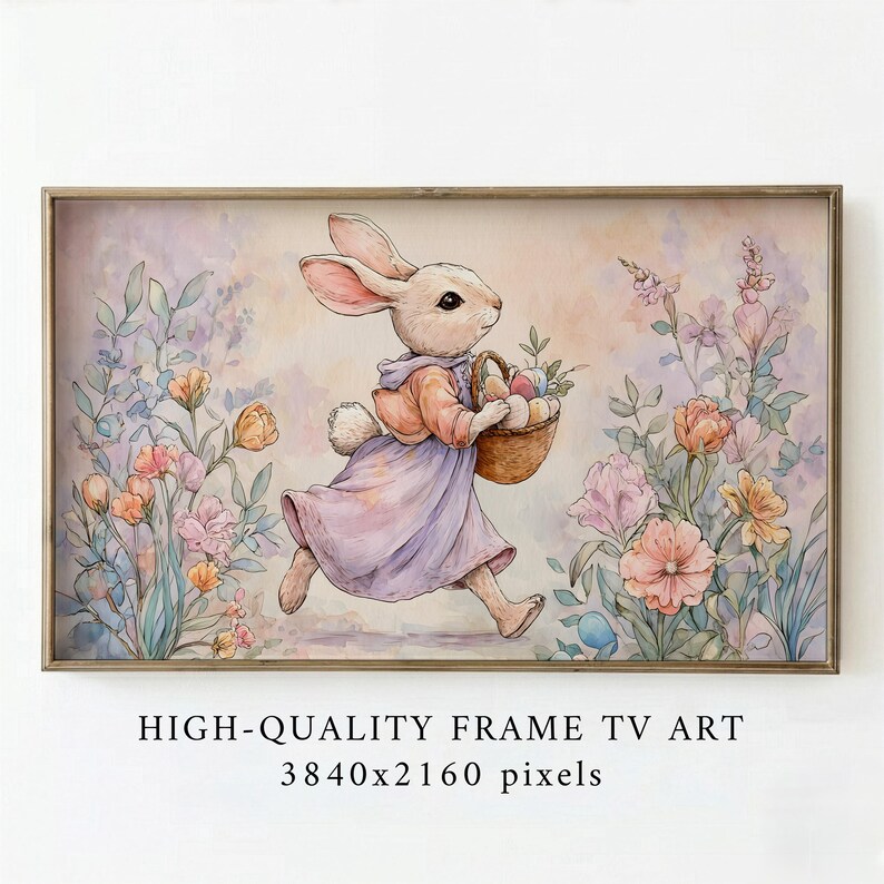 Easter Bunny Frame TV Art, Watercolor Spring Mom Life Artwork — image 1