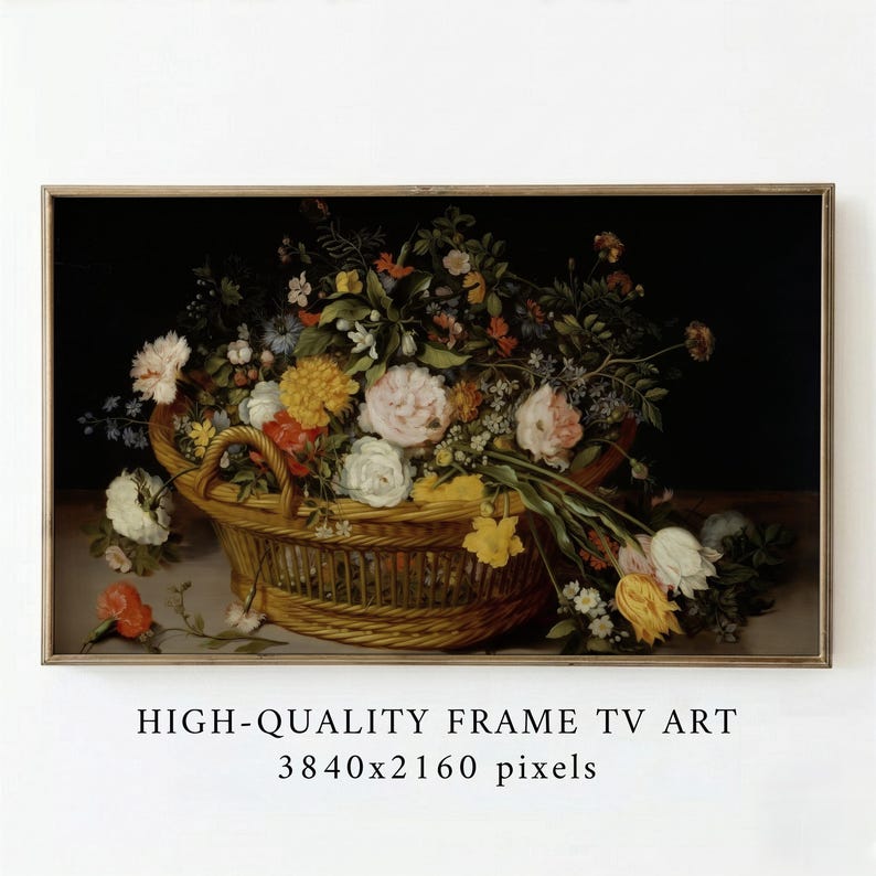 Spring Basket of Flowers Frame TV Art, Heritage Artwork — image 1