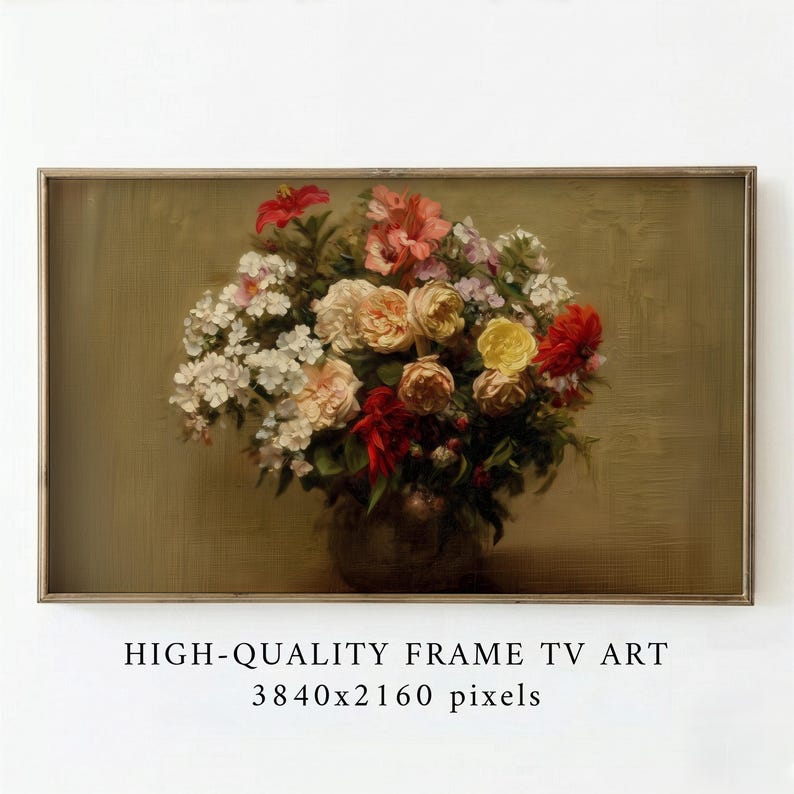 Summer Flowers Frame TV Art, Vintage Heritage Print, Moody Floral Wall Art, Digital Download — image 1