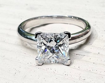 Super Sale - 3 carat F/VVS2 Lab Grown Princess Cut Diamond Engagement Ring 14k IGI certified- Bp038