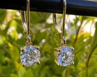 Lab Grown Diamond Dangling Earrings  - 14K white, Yellow or Rose gold - Christmas, Birthday, Wedding Gift