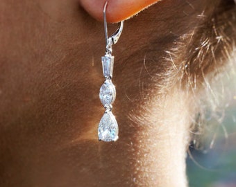 Ready to Ship - Drop Diamond Earrings - 1.70 carat Total 14K White Yellow Rose gold - Christmas, Birthday, Wedding Gift - Beautiful Petra