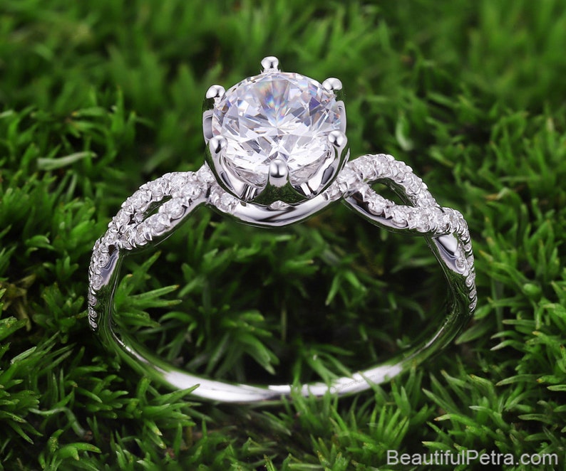 Twisted shank 6 prong Diamond Engagement Ring 14K white rose gold platinum Pave Beautiful Petra Rings BP049 image 3