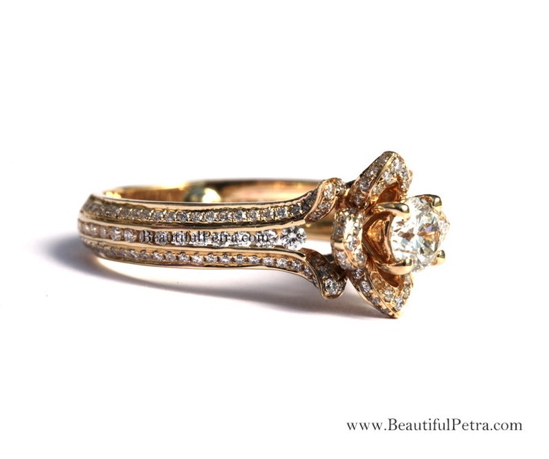 UNIQUE Flower Rose Diamond Engagement or Right Hand Ring 1.5 carat 14K yellow gold 14k White gold 14K rose gold wedding fL01YG image 4