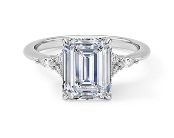 Emerald Cut Unique Lab Grown Diamond Engagement Ring- Dainty Ring  -  Bp041