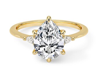 Pear Shape Lab Grown Diamond Engagement Ring 3 Stone - Simple Ring  -  Timeless Ring- Bridal Ring- Bp040