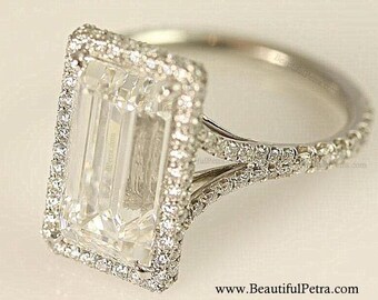 GIA Certified - Platinum - F/VVS2 - 1.75 carats total - Emerald Cut Diamond engagement ring - Bph027
