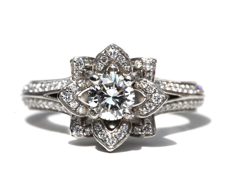 UNIQUE Flower Rose Diamond Engagement Ring Blooming 2 Rows Etsy