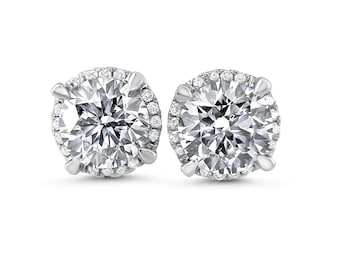 Super SALE - Lab Grown Diamond Stud Earrings With Halo - 14K white, Yellow or Rose gold - Christmas, Birthday, Wedding Gift -ITEM# BPE04
