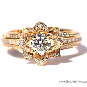 UNIQUE Flower Rose Diamond Engagement or Right Hand Ring 1.5 carat 14K yellow gold 14k White gold 14K rose gold wedding fL01YG image 2