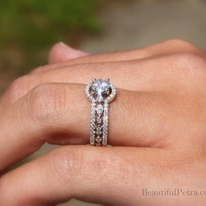 THREE IN ONE 14k White gold Diamond Engagement Ring Halo Unique Pave Bph015 image 3