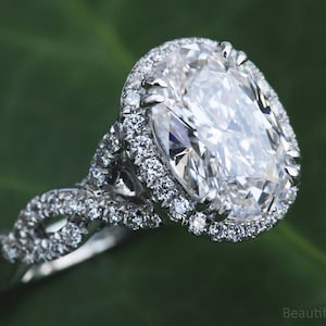 FANCY - BeautifulPetra.com - Certyfikat GIA - Owalny pierścionek zaręczynowy z diamentami w kształcie aureoli - Platyna - Luksus - Bph034
