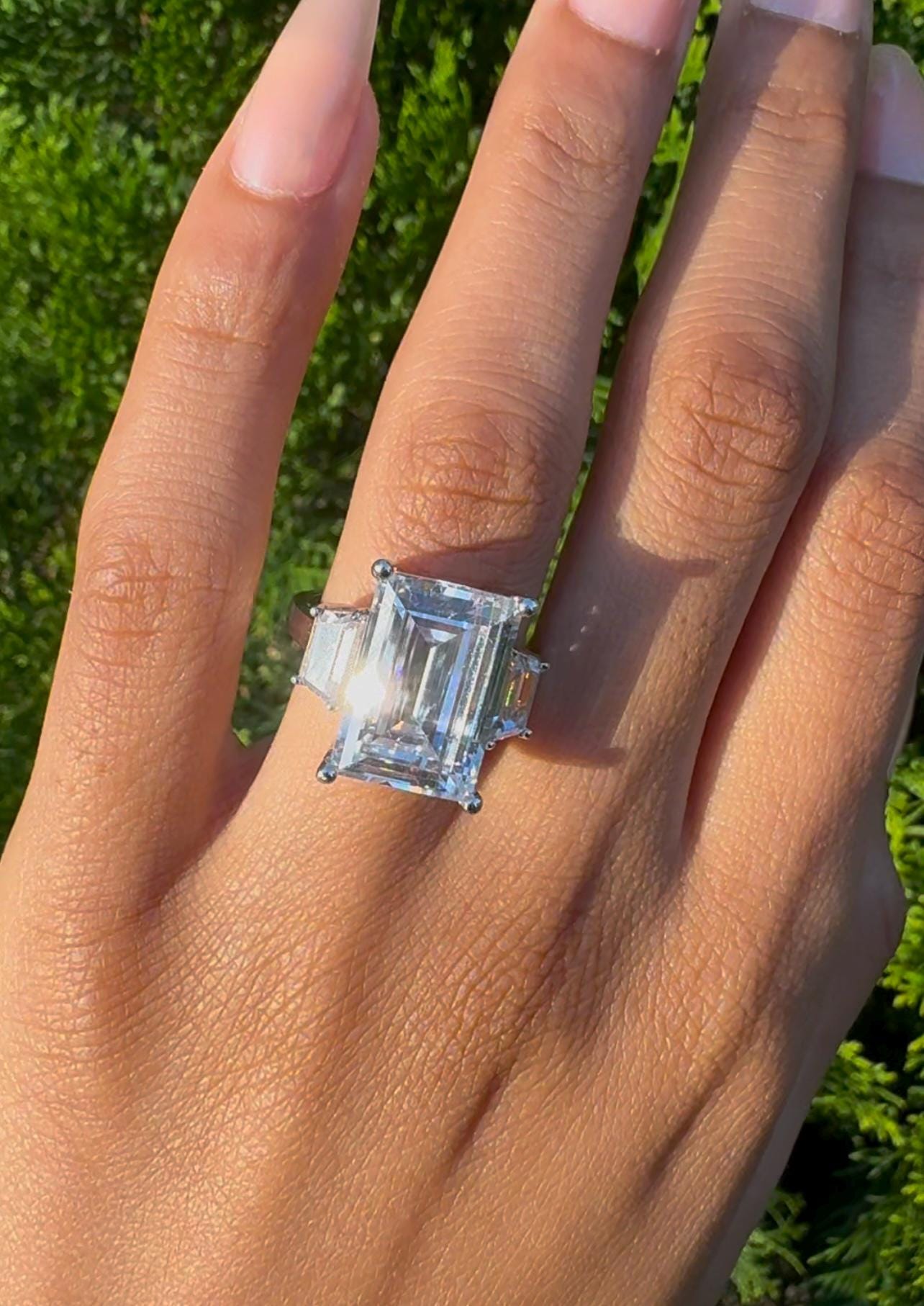 IGI Certified 10 Carats Emerald Cut Lab Grown Diamond Engagement Ring- 3 Stone Ring - Bp091