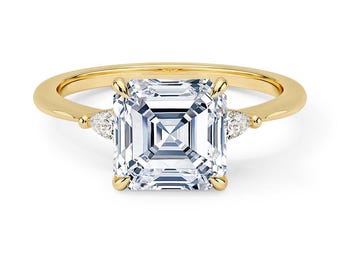 Asscher Cut Lab Grown Diamond Engagement Ring 3 Stone - Simple Ring  -  Timeless Ring- Bridal Ring- Bp040