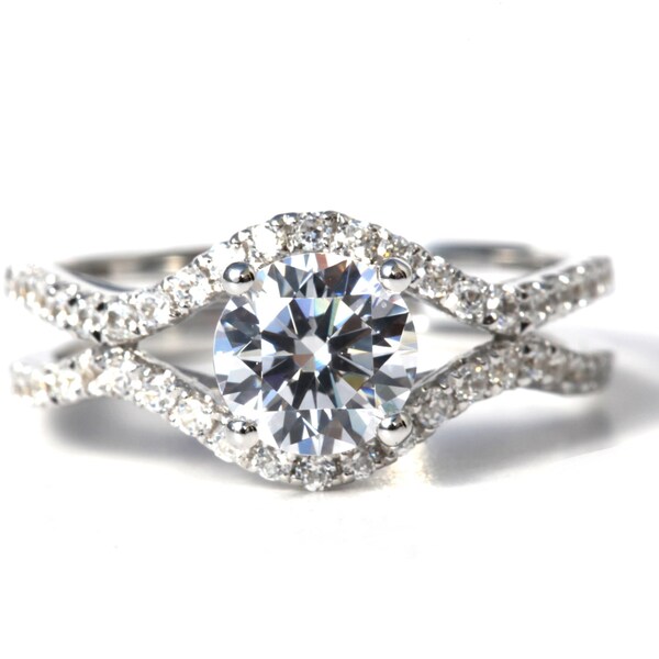 1.45 carat Round - Diamond Engagement Ring 14K white gold - Split Open Double Shank - Weddings- Luxury- Brides - Bp028