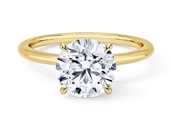 Classic Plain Band Round Lab Grown Diamond Engagement Ring- Solitaire Ring  -  Plain Gold Ring- Bp039