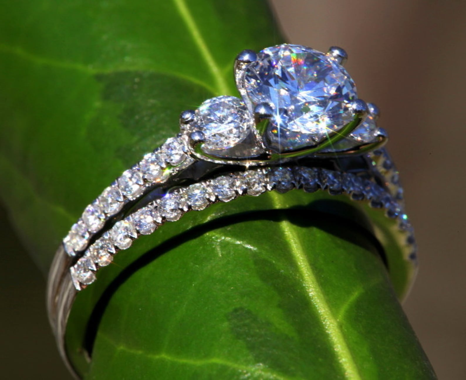 Diamond Engagement Ring - Round 14k White Gold - Three Stone - 1.35 ...