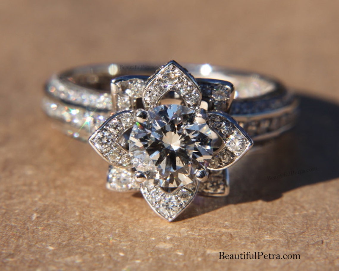 UNIQUE Flower Rose Diamond Engagement or Right Hand Semi Mount - Etsy