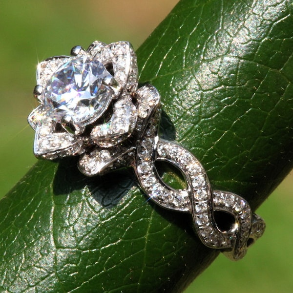 EVER BLOOMING LOVE - Diamond Engagement Rose Lotus Flower Ring - Setting Semi mount - Infinity - Beautiful Petra Patented Design - FL06