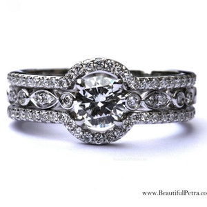 THREE IN ONE 14k White gold Diamond Engagement Ring Halo Unique Pave Bph015 image 2