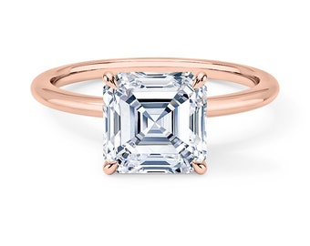 Asscher Cut Lab Grown Diamond Engagement Ring- Solitaire Ring  -  Plain Gold Ring- Bp039