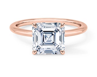 Asscher Cut Lab Grown Diamond Engagement Ring- Solitaire Ring  -  Plain Gold Ring- Bp039