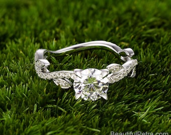 Fiançailles avec diamantBague florale - Belles bagues Petra - Platine 14 carats 18 carats - FL13