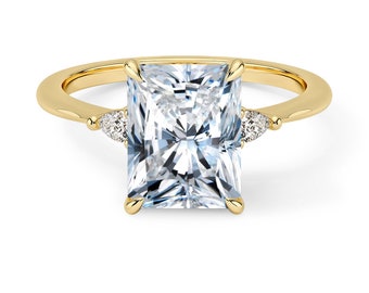 Radiant Cut Lab Grown Diamond Three Stone Engagement Ring- 3 Stone Ring  -  Timeless Ring- Bridal Ring- Bp040